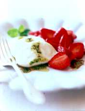 California Strawberries and Fresh Mozarella with Mint Drizzle